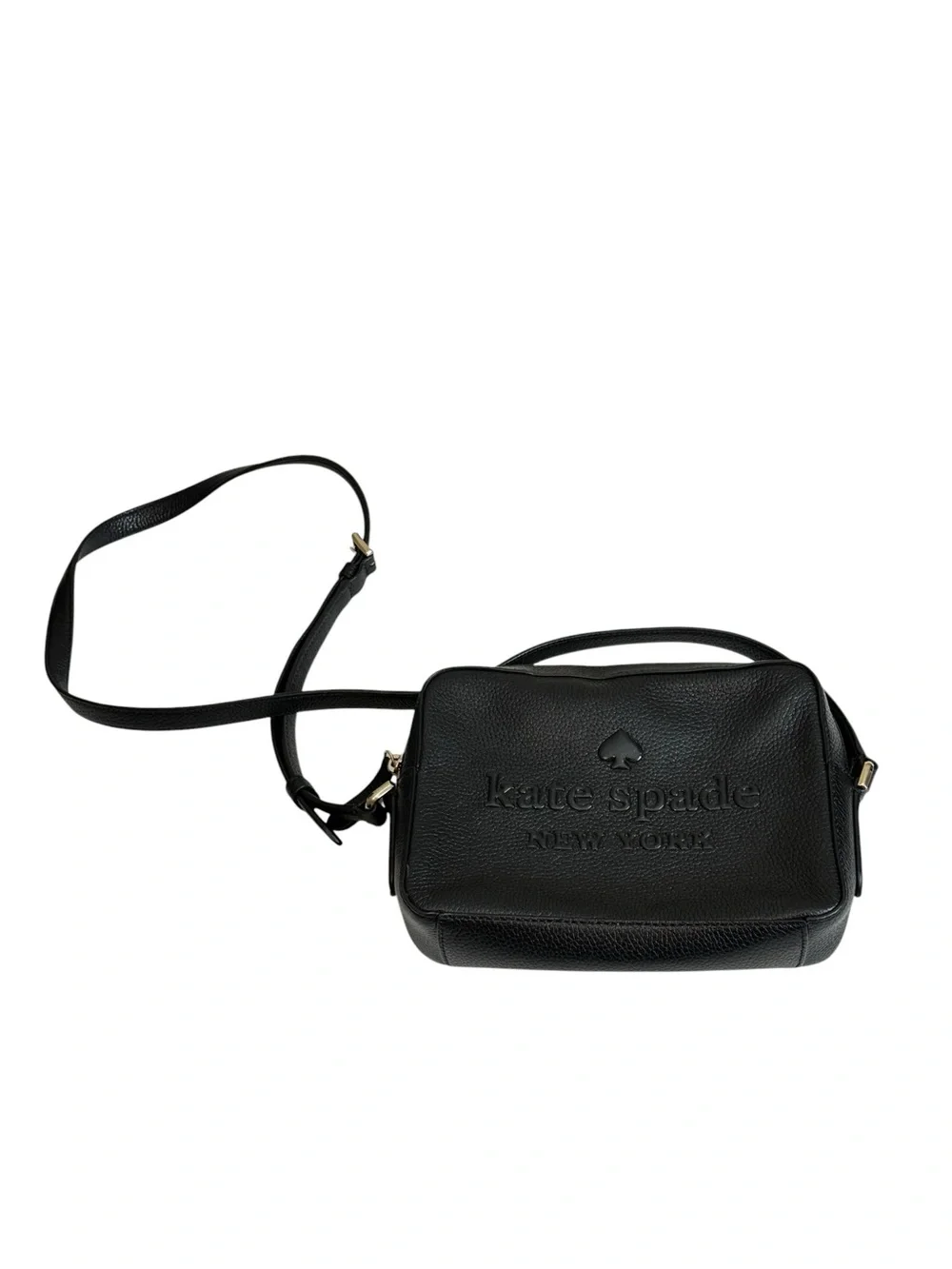 Kate Spade Logo Black Pebbled Leather Camera Bag Purse